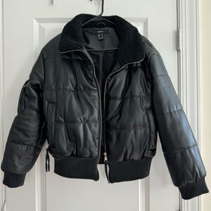 Faux leather bomber